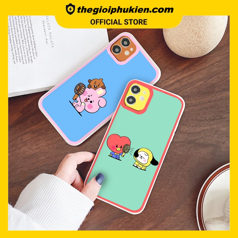 Ốp iphone - Ốp lưng iphone cạnh vuông viền camera Best friend cầm quạt dành cho ip 6 đến 14promax - ng097