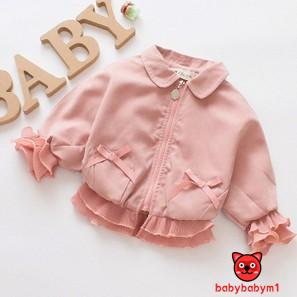 Áo Khoác Tay Dài Đính Nơ Phối Ren Thời Trang Thu Đông Cho Bé Gái
