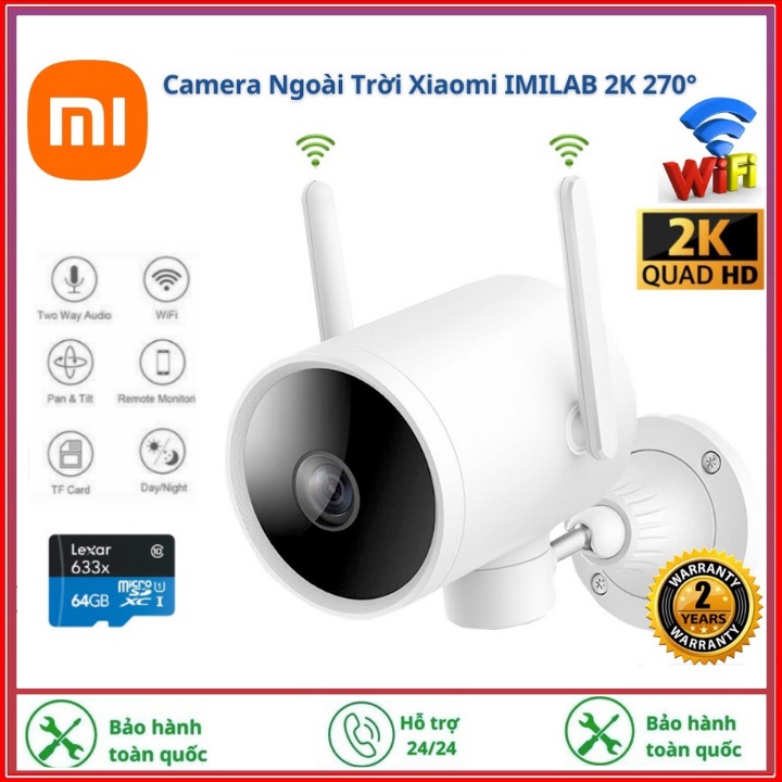 Camera wifi xiaomi EC3 - 2K-Ngoài trời-Xoay 270 độ-Chống nước-Đàm thoại song phương-Cảnh báo chuyển động