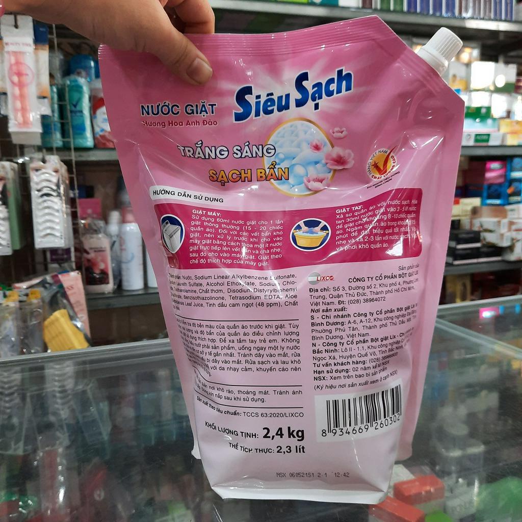 Túi nước giặt Lix siêu sạch hương hoa anh đào 2.4Kg - siêu sạch, siêu tiết kiệm (Hồng)