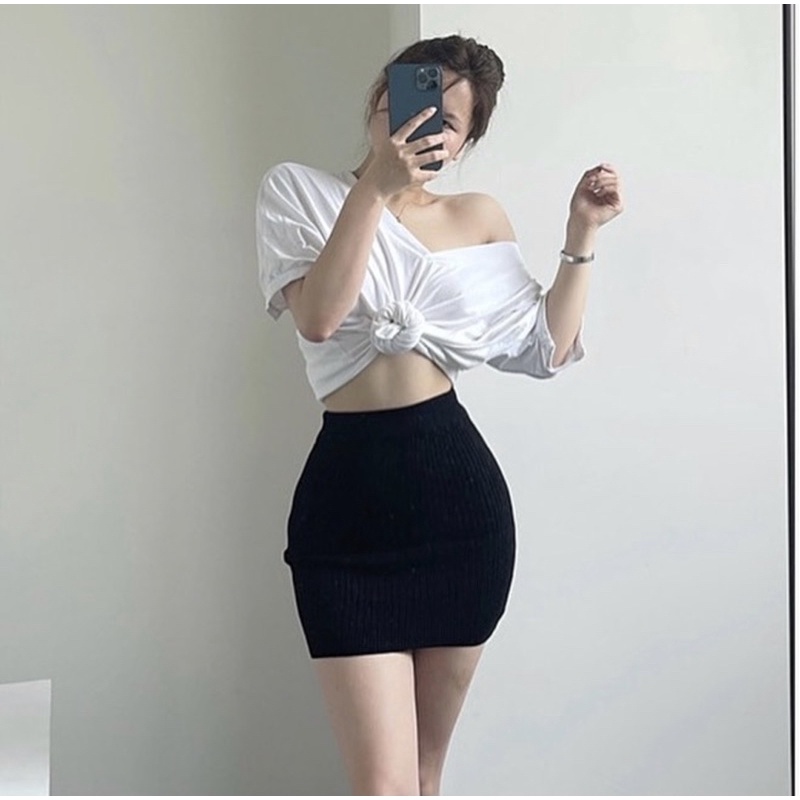Chân váy body fit eo nâng tôn dáng thiết kế mới 2023 cotton dày dặn cvn-hi08-không xẻ