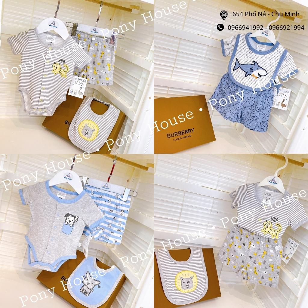 Set Body Chip Cộc Tay Kèm Quần Đùi Và Yếm - Set Bodysuit 3 chi tiết Chất Cotton Mềm, Mịn, Mát dành cho bé trai 3-24M