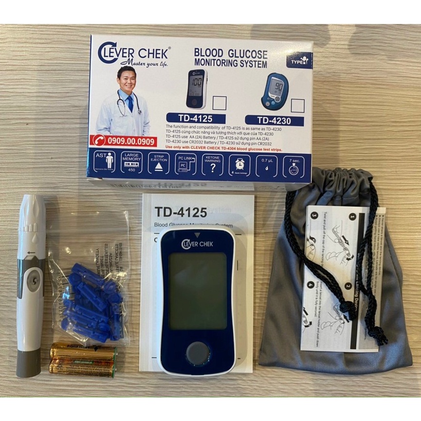 Máy đo đường huyết Clever chek tặng kèm 25 que thử + 10 kim lấy máu đơn vị mg/dL
