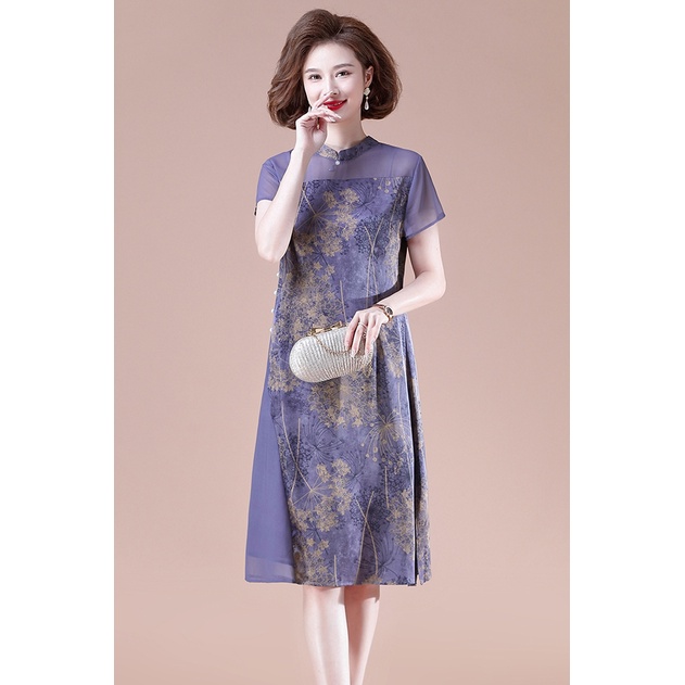Đầm trung niên dự tiệc sang trọng Đầm trung niên cho mẹ Đầm đẹp sét trung niên sang chảnh Đầm Sườn Xám Bằng Lụa Cao Cấp Thời Trang Mùa Hè Dành Cho Nữ Trung Niên 2022