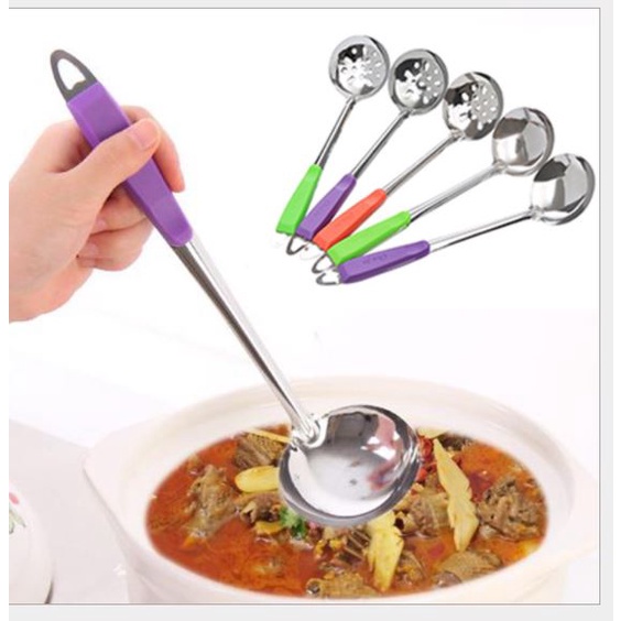 Muỗng, Thìa Múc Canh, Muỗng Thủng, Vá Lẩu Soup Lòng Sâu CÁN NHỰA CHÓNG NÓNG , muôi vá múc canh p191-118