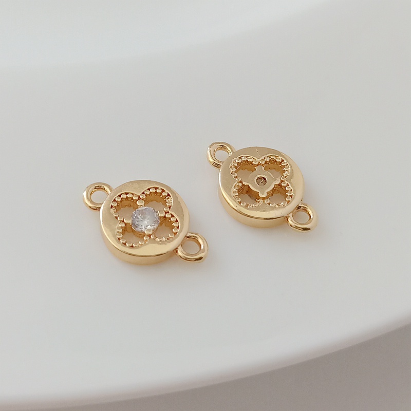 Bộ Vòng Cổ/Vòng Tay/Dây Chuyền Hình Tròn Rỗng Đính Đá Zircon Màu Vàng Đồng 14K DIY 8mm