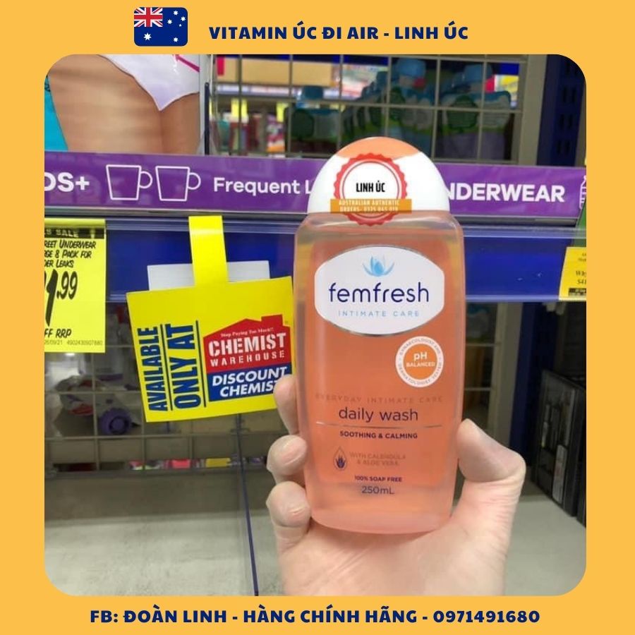 Femfresh Dung dịch vệ sinh Phụ Nữ Úc 250ml, Hàng chuẩn Úc Đi Air, Dung Dịch Vệ Sinh Phụ Nữ Femfresh