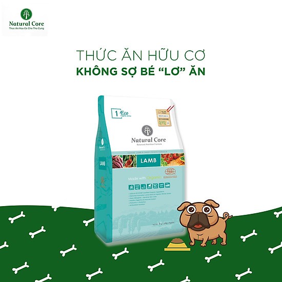 10kgTHỨC ĂN HỮU CƠ NATURAL CORE CHO CHÓ THỊT CỪU chế biến từ các loại thịt tươi và nguyên liệu được chứng nhận hữu cơ.