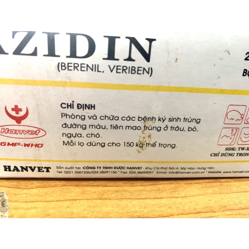 1 Lọ Azidin k.í sinh trùng máu trâu, bò, ngựa, chó.