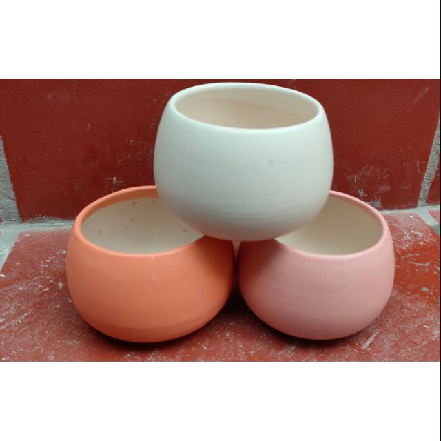Set 3 chậu Chậu sứ hạt dẻ Bát Tràng
