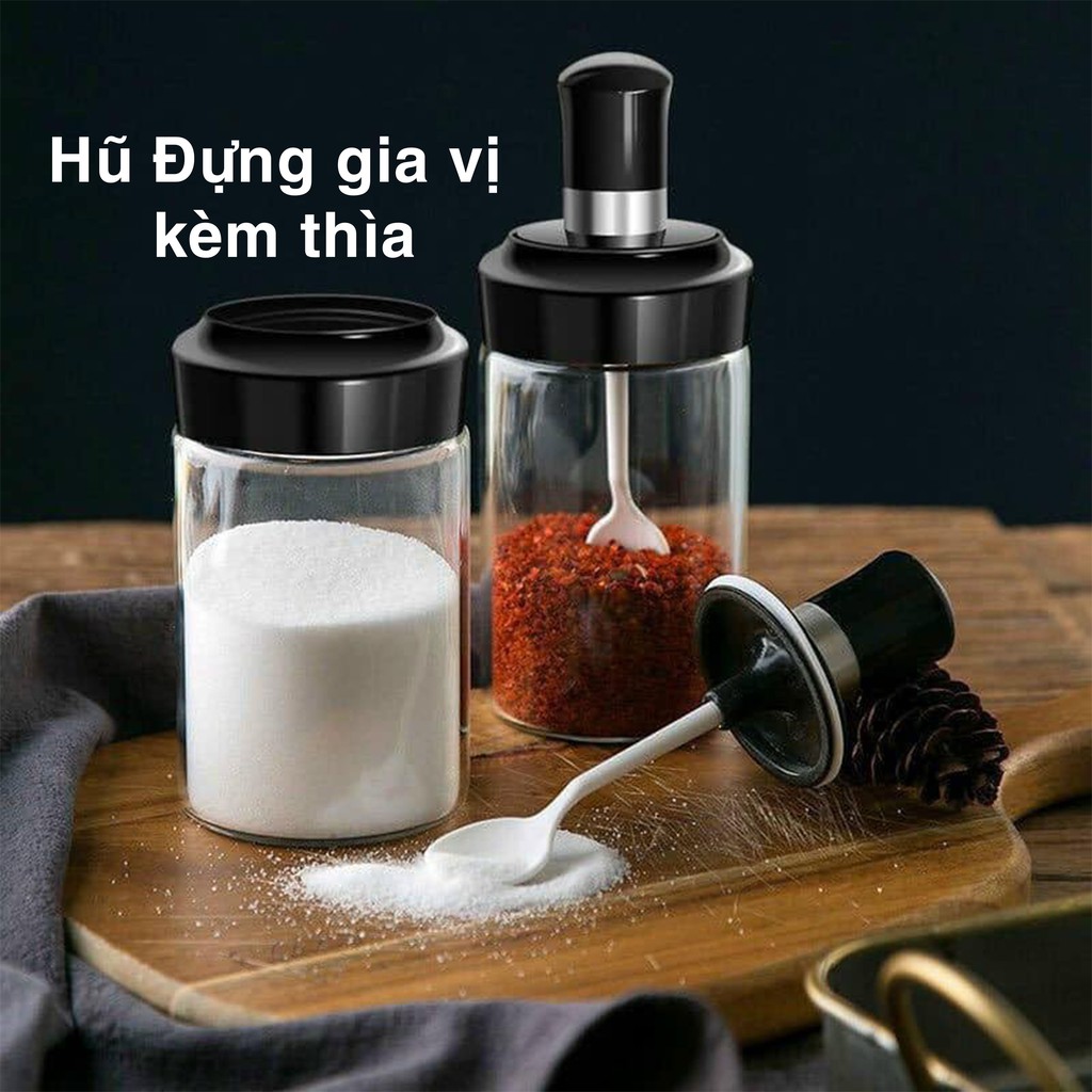 Hũ đựng gia vị thủy tinh kèm muỗng, phết dầu, phết mật ong tiện dụng dung tích 250ml