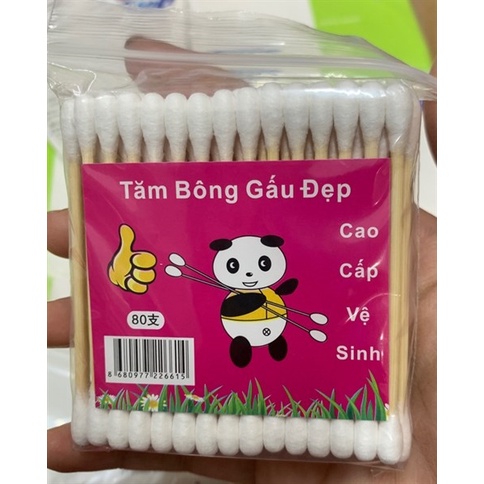 Combo 12 gói Tăm bông ,Bông Tăm Ngoáy tai cán gỗ gấu đẹp cao cấp Loại 100 cây