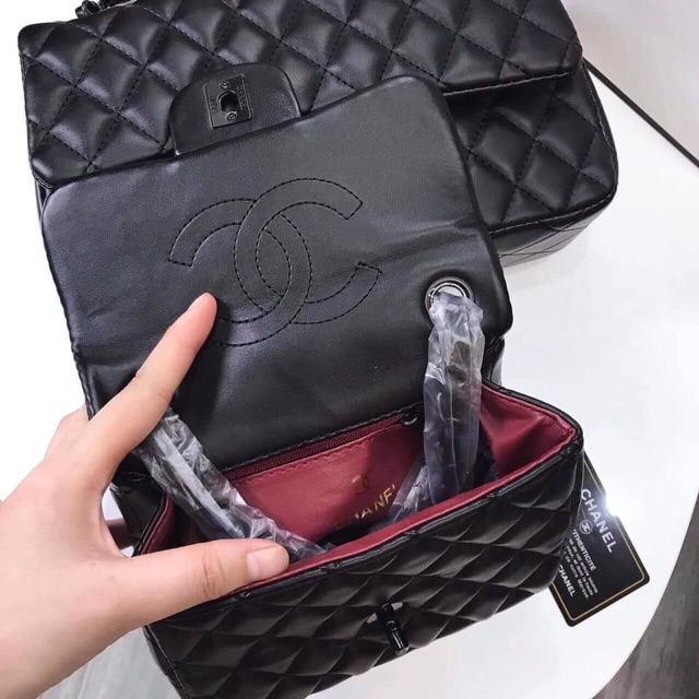 Túi da mềm CLASSIC trần ô trám Full black da thật ảnh tự chụp | BigBuy360 - bigbuy360.vn