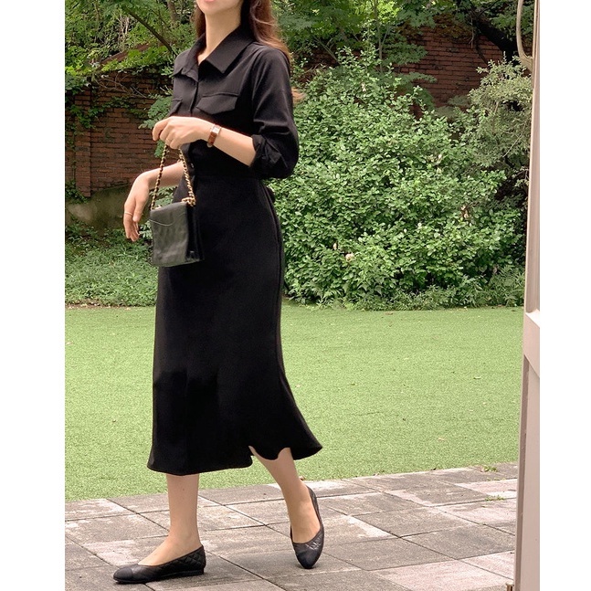 Đầm cổ polo tay dài phối dây buộc thời trang thanh lịch 46775