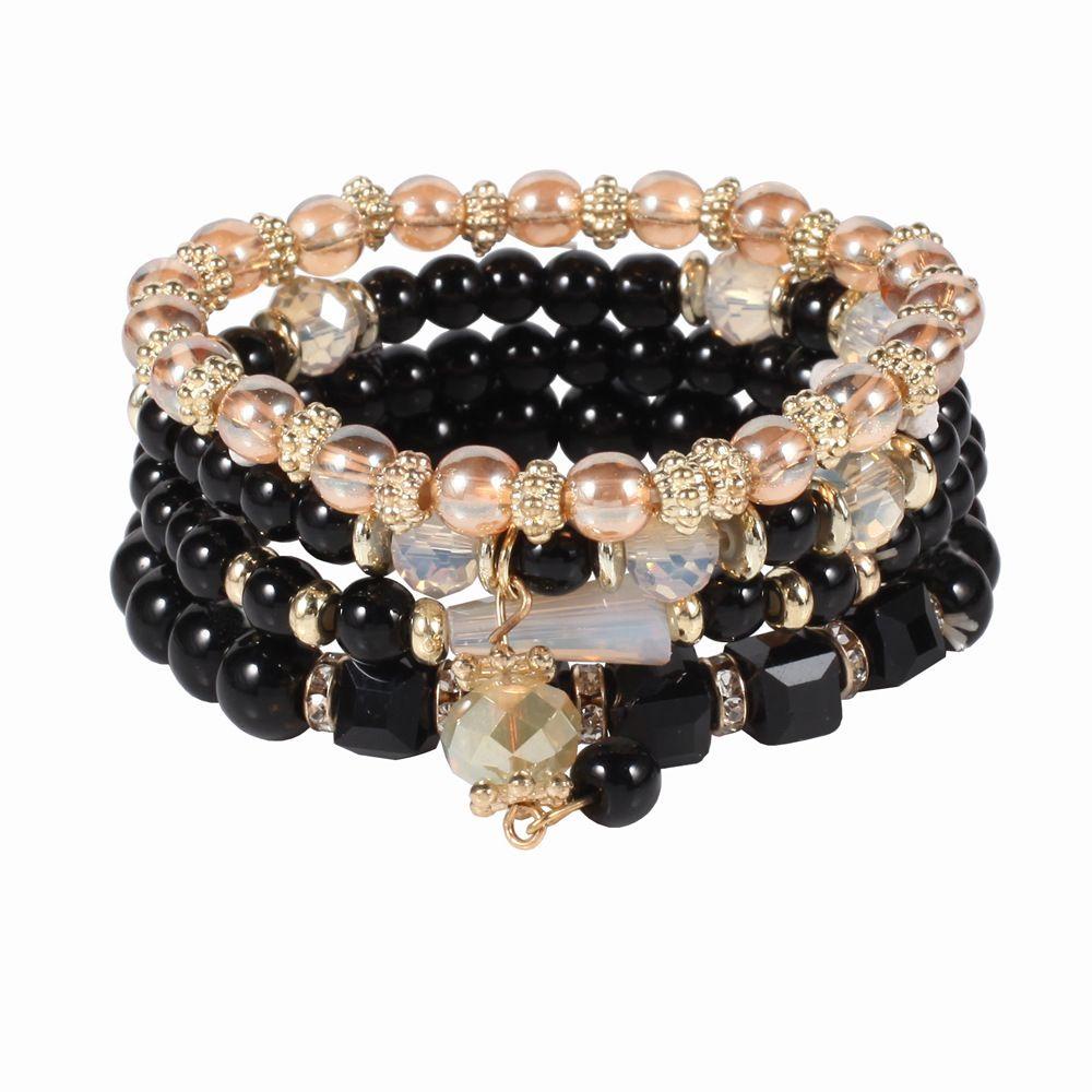 ❥EUCA❥ 4pcs/set Jewelry Gift Bracelet Charm Multilayer Bangles Women Beach Fashion Bohemian Summer|Beads/Multicolor