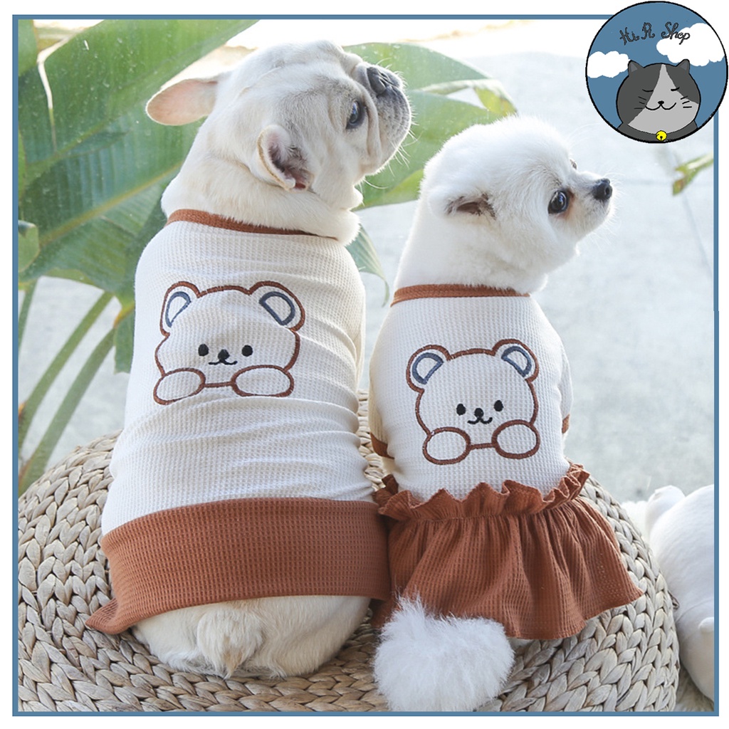 Áo Váy Cặp Đôi Chó Mèo Thú Cưng Phong Cách Hàn Quốc In Hình Gấu Dễ Thương Xuân Hè Dành Cho Thú Cưng