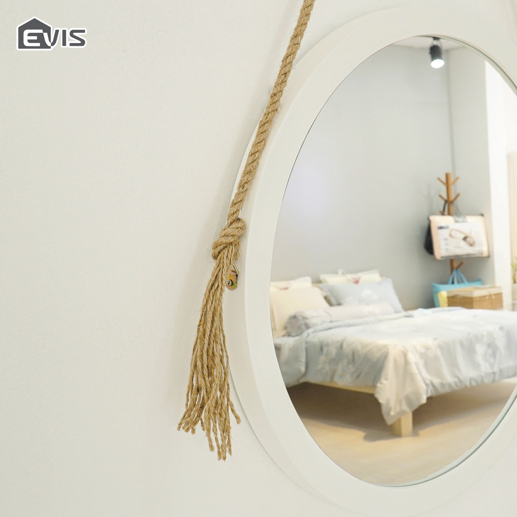 Gương Tròn Treo Tường Evis Home - Khung Gương Chất Liệu Gỗ Thông - Đường Kính 50cm - Có 3 Màu Sắc