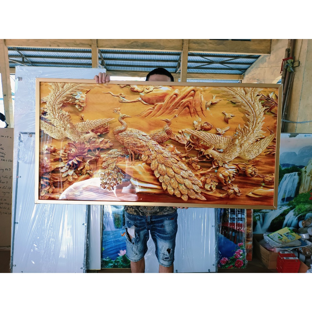 Tranh ĐÍNH ĐÁ PHA LÊ tráng gương cao cấp/Tranh chim công/tranh treo tường
