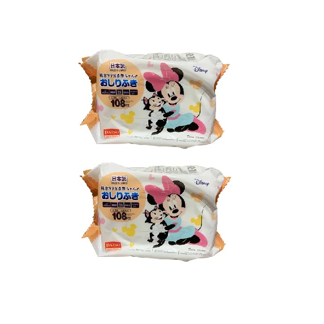Daiso Khăn Giấy Ướt Baby Wipes Kickey Mouse 99Pct Purified Water 108Sheets