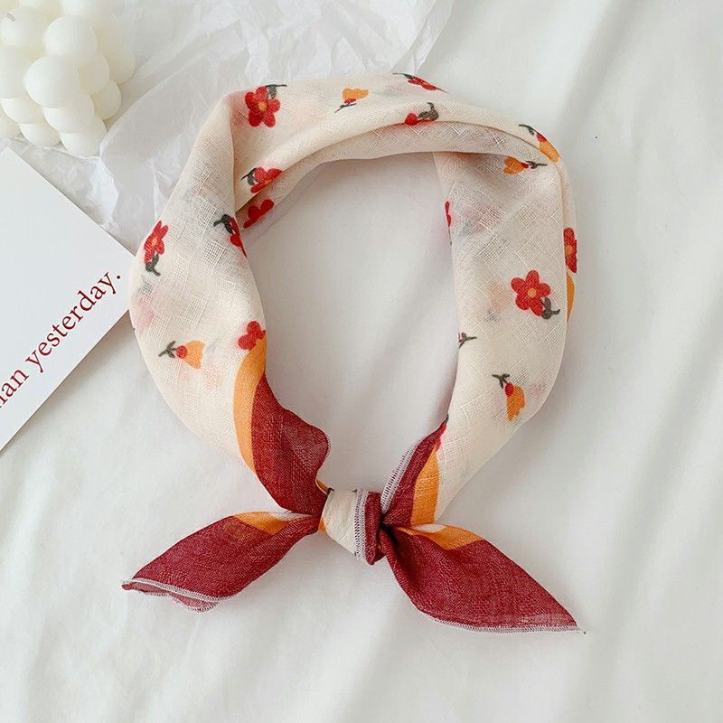Khăn Quàng Cổ Hình Vuông Cỡ Nhỏ Chất Liệu Cotton Lanh Mỏng Phong Cách Nhật Bản Kích Thước 58x58 Cho Nữ
