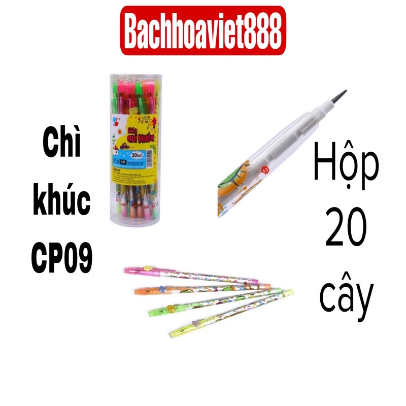 Hộp bút chì khúc CP09, Bút chì không cần gọt 20 cây/hộp thân chì nhiều màu cho bé