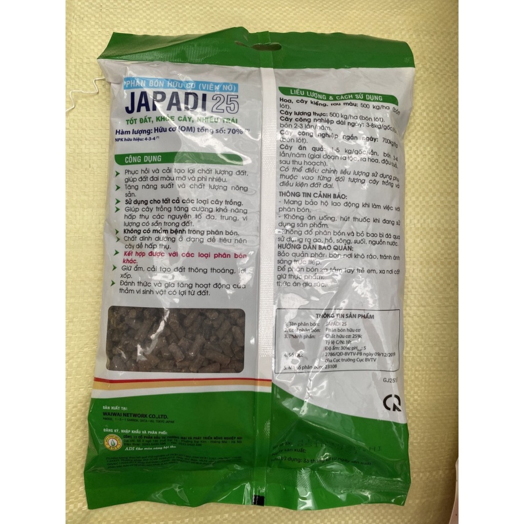 Phân Gà Hữu Cơ Nhật Bản ( Viên Nở ) JAPADI 25 Gói 1kg Giúp Cây Bung Chồi Mạnh - Dày Lá - Hoa Đẹp - Đậu Trái, Bón Rau