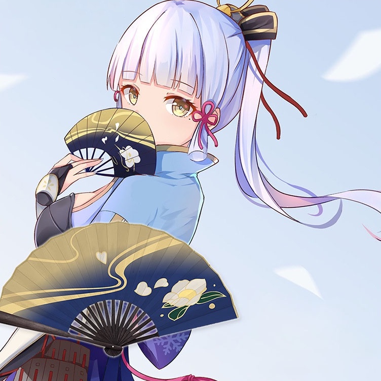 Quạt xếp cầm tay nhân vật Ayaka game Genshin Impact Chibi hóa trang, cosplay dễ thương xinh xắn