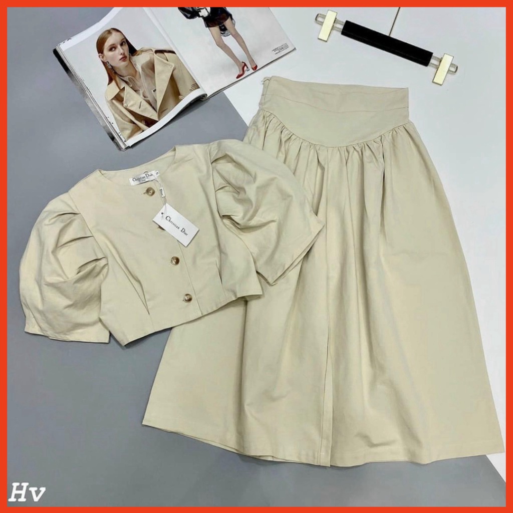 Sale bất ngờ  SET ĐUI THÔ ÁO CROPTOP TAY BỒNG - Set đồ ullzang tay bồng cổ vest siêu sinh
