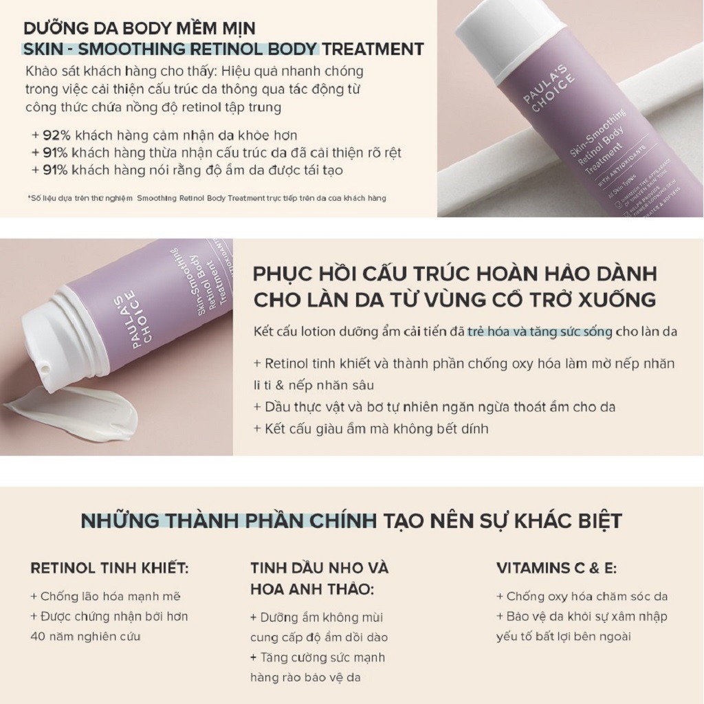 Kem Dưỡng Thể Chống Lão Hóa Làm Săn Chắc Da Paula's Choice Skin - Smoothing Retinol Body Treatment 118ml - 5800