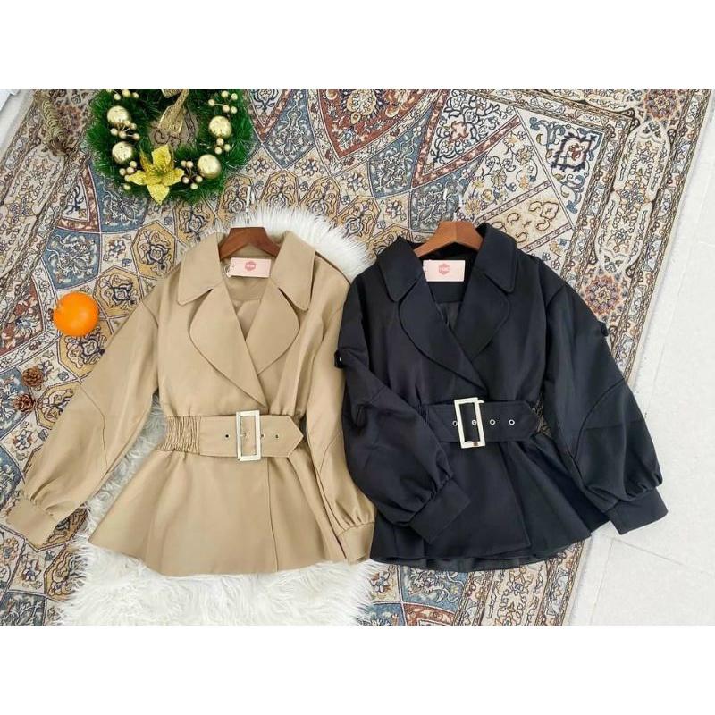 Áo khoác măng tô kaki chần chun eo có đai cài hàng VN