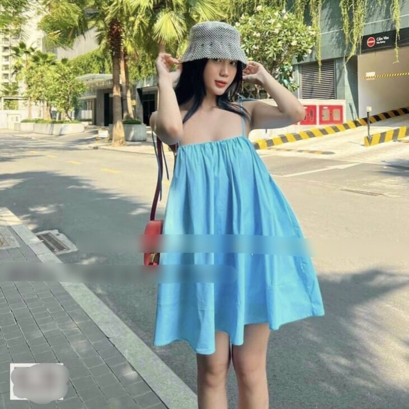 Đầm ngắn hai dây [LA THO STORE] váy ngắn hai dây ,from ngắn xoè cực yêu ,chất Xô ,size M 45-55kg ,hàng QC,3 màu hót hót