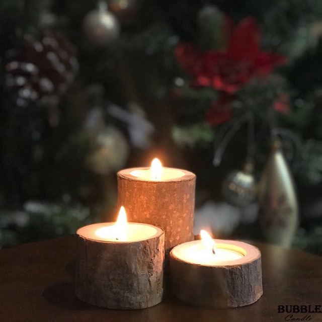 Set: 3 chân nến Thân cây + hộp tealight 10 viên