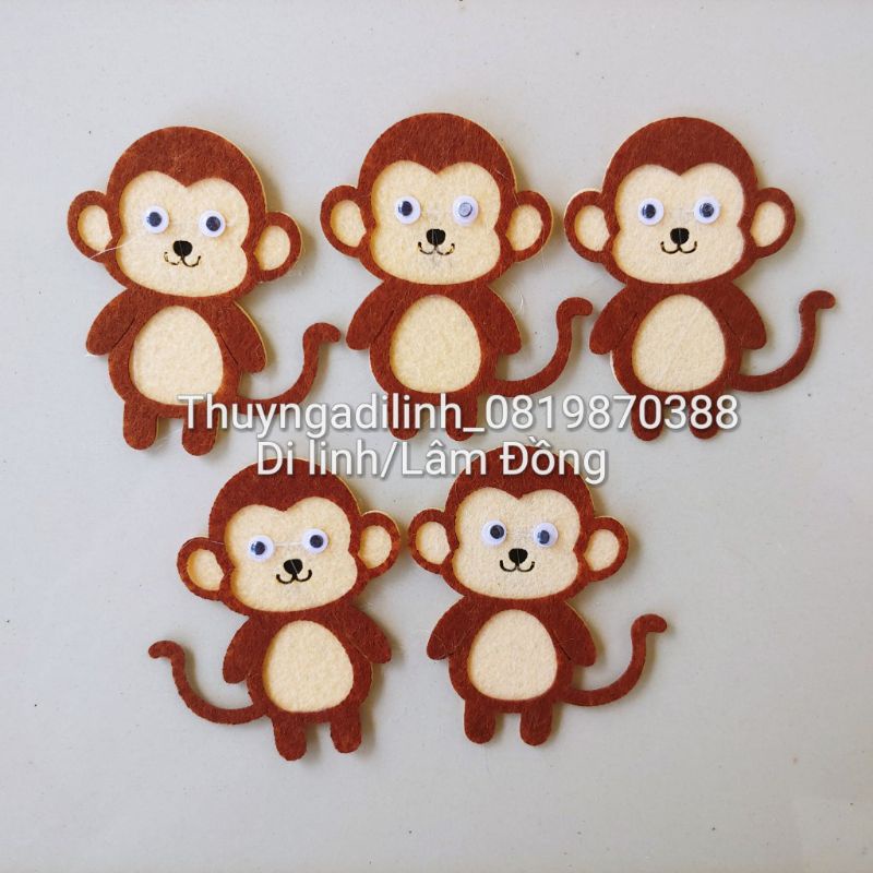 5 con khỉ vải nỉ mầm non 8x6cm