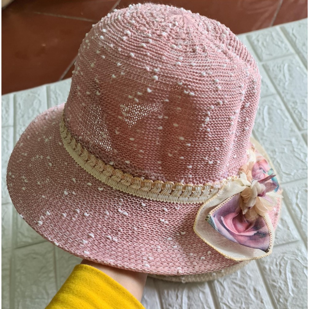 Mũ (Nón) Cói Đính Hoa Nơ Sau Siêu Xinh