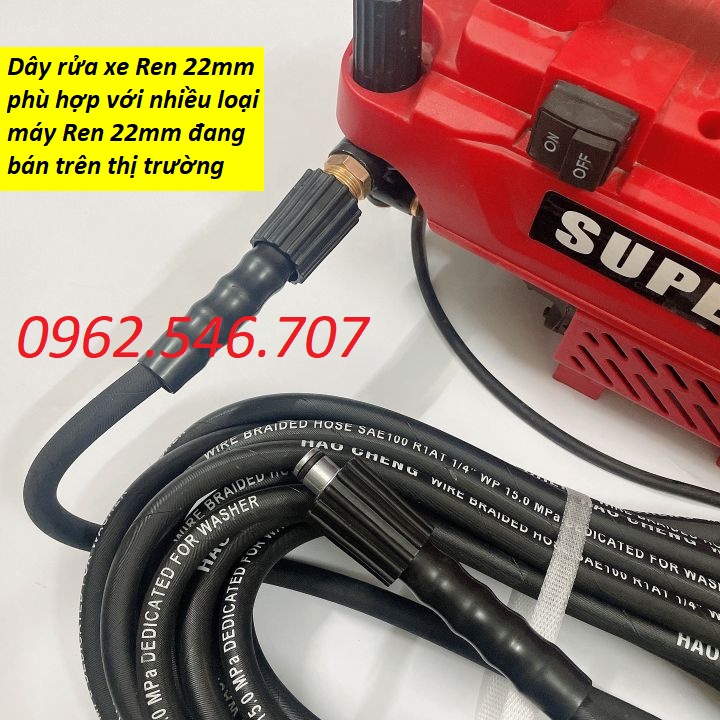 Dây rửa xe lõi thép 10M,15M,20M cho máy bơm xịt rửa áp lực cao Ren Trong 22mm