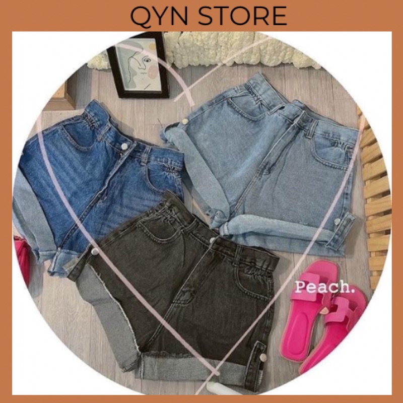Quần short jeans lật lai gài nút