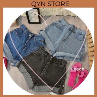 Quần short jeans lật lai gài nút