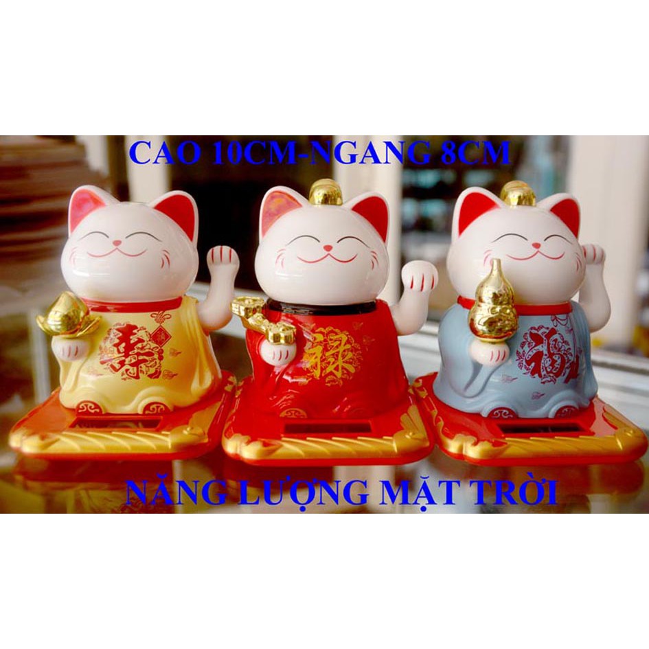 Mèo Thần Tài vẫy khách Năng lượng mặt trời cao 10cm