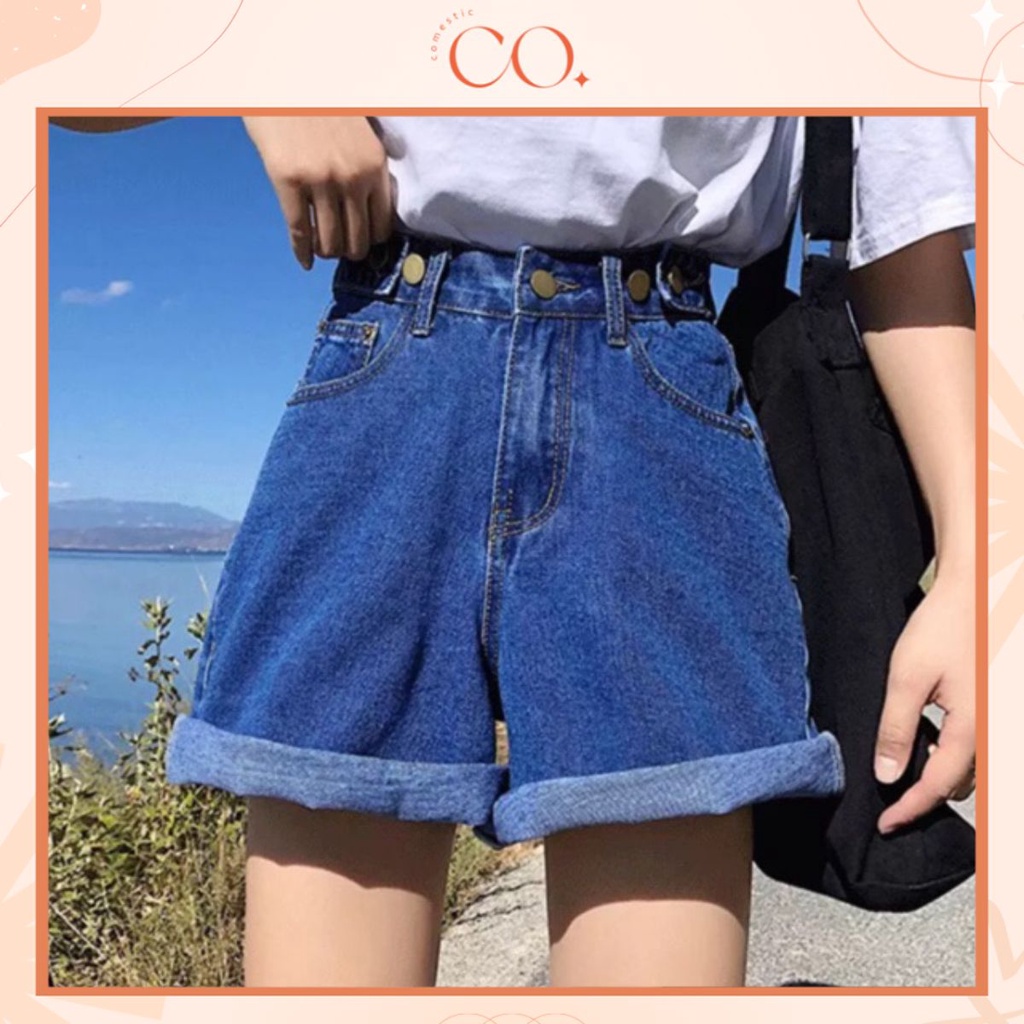 Quần short jean nữ ống rộng lưng cao, quần đùi bò kaki sắn gấu ulzzang C3