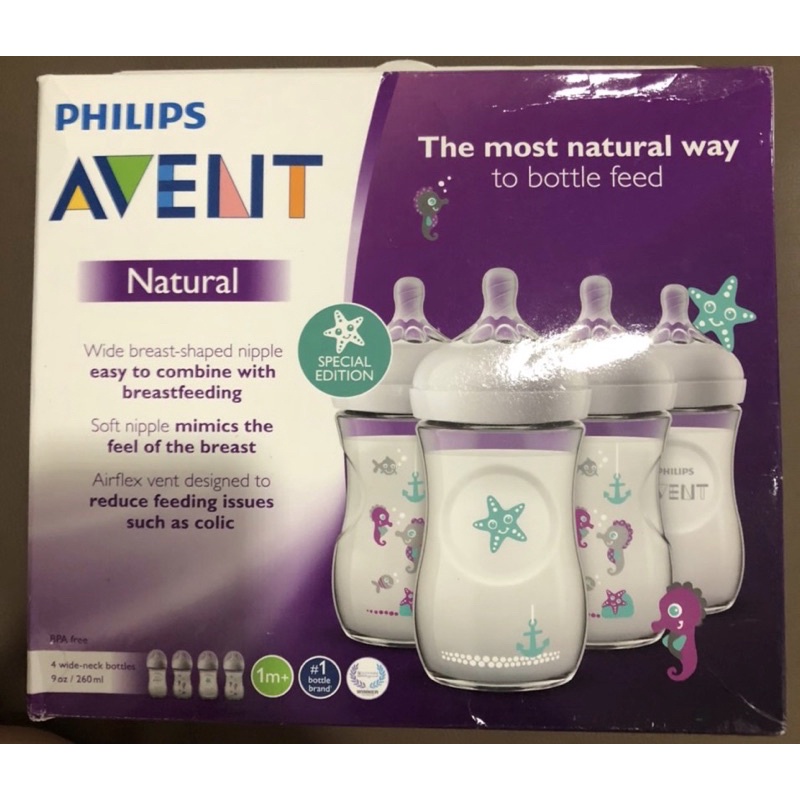 [Tách set] Bình sữa Avent Natural 125ml, 260ml núm xoắn xanh,trắng, hồng