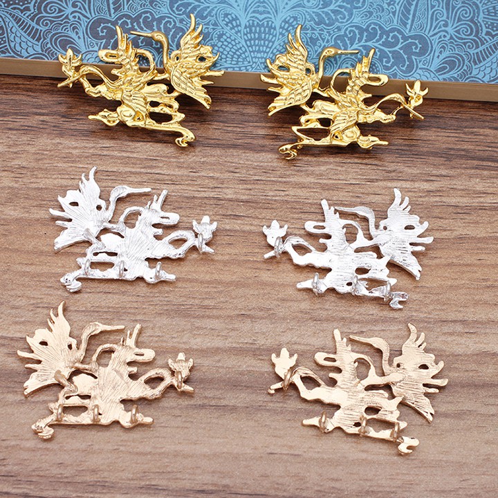 [Nguyên liệu làm trâm] 1 cặp 2 hoàng hạc cưỡi mây 48*37mm