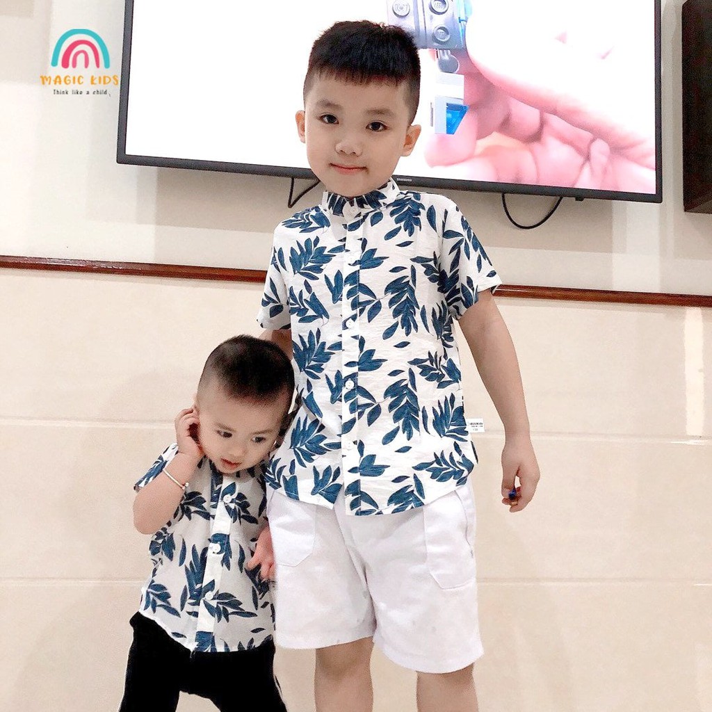 Áo sơ mi đi biển cho bé trai vải đũi Nhật cực kỳ thoáng mát chính hãng Buukids