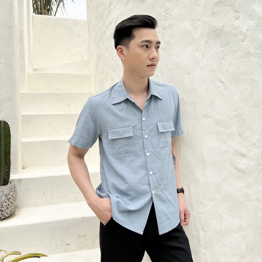 Áo sơ mi nam ngắn tay chất đũi phong cách thời trang công sở mùa hè trẻ trung lịch lẫm A06