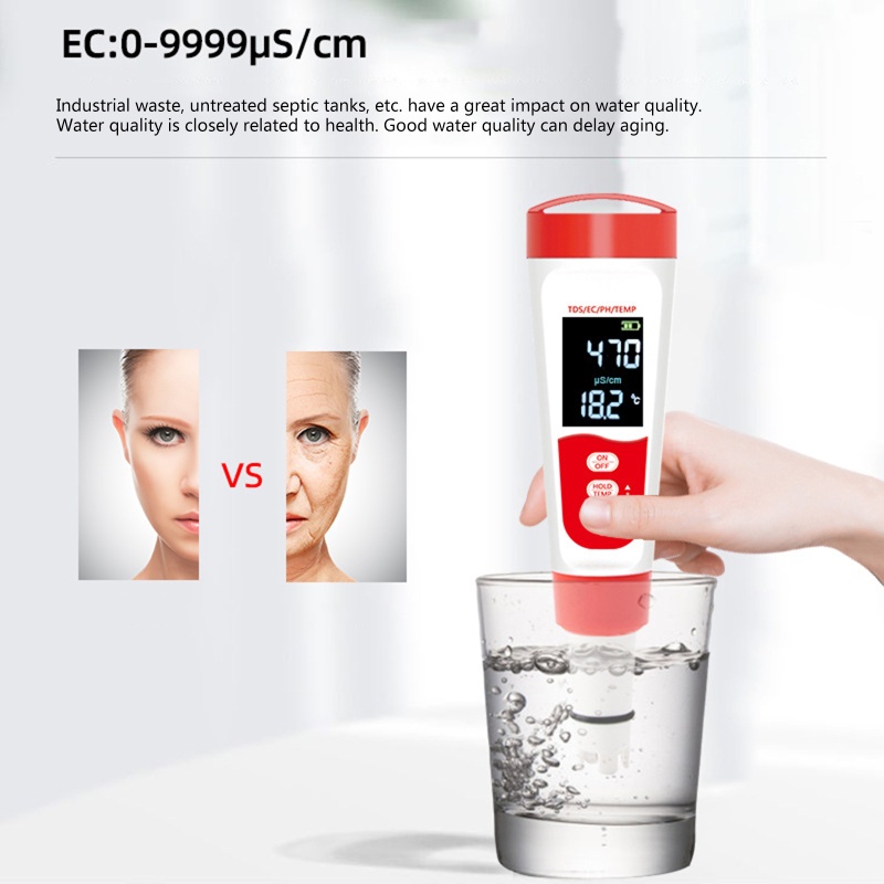 Thiết Bị Đo Chất Lượng Nước 4 Trong 1 pH / TDS / EC / Temp 0-14.0 pH Chuyên Dụng