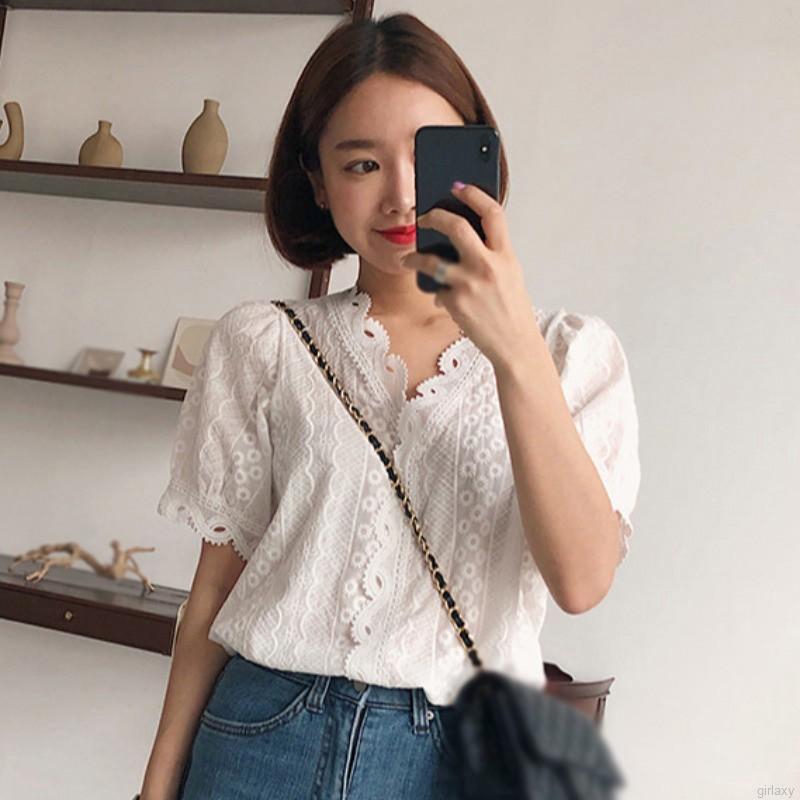 Áo Kiểu Tay Ngắn Cổ Chữ V Phong Cách Hàn Quốc Dành Cho Nữ