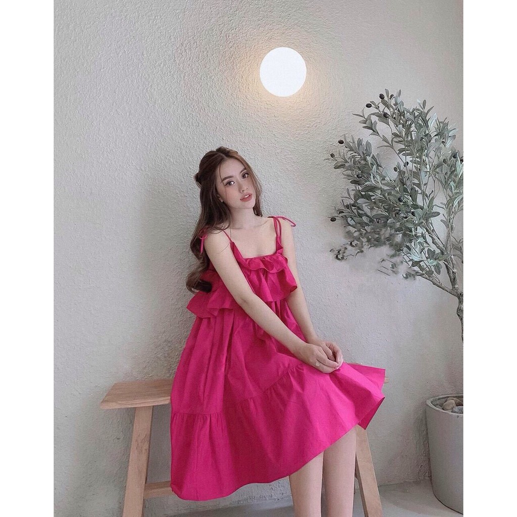 Đầm babydoll phối bèo buộc nơ vai Rose Fashion. | BigBuy360 - bigbuy360.vn