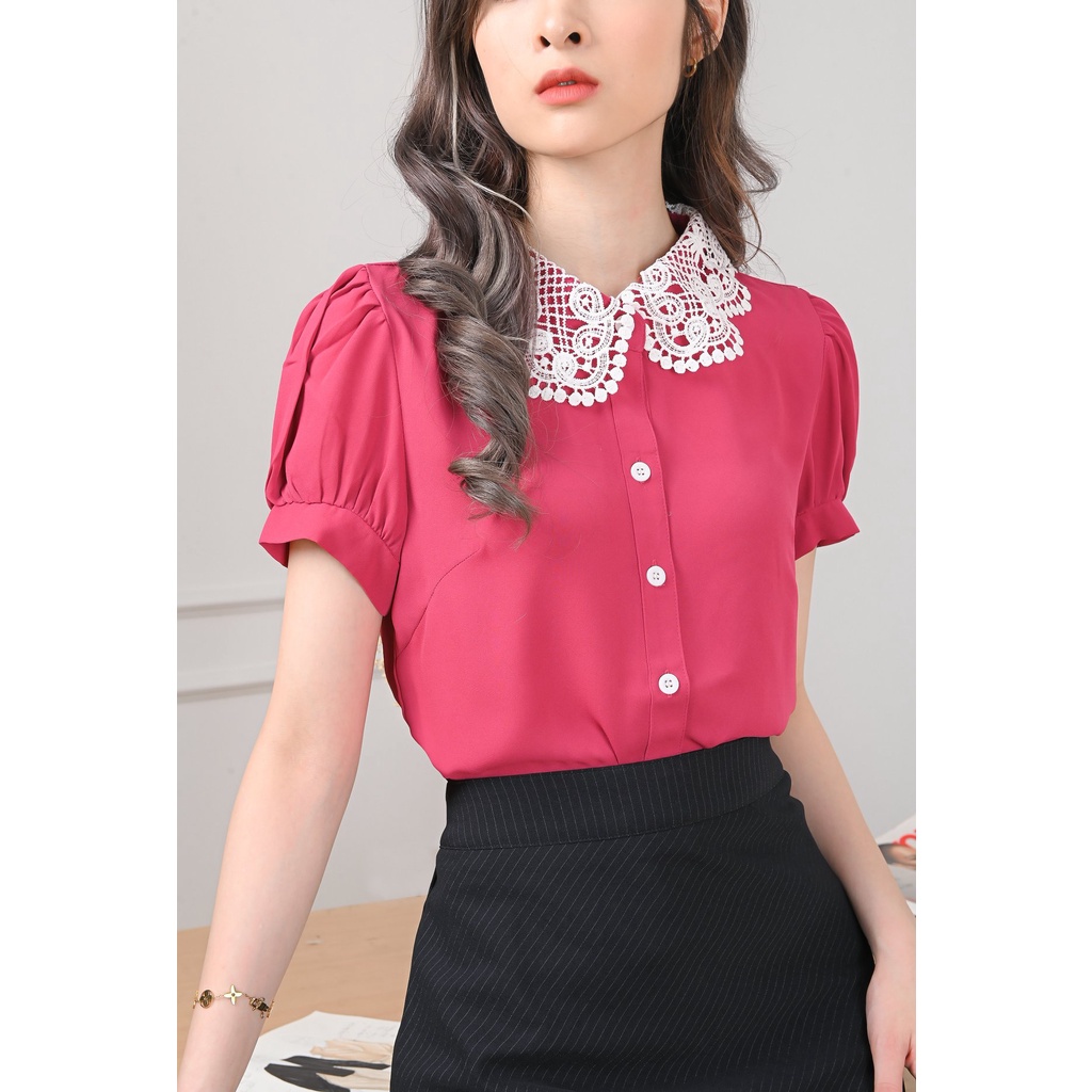 Áo sơ mi nữ, phối ren, tay bồng sang trọng, thiết kế cao cấp TK Fashion - SMK784