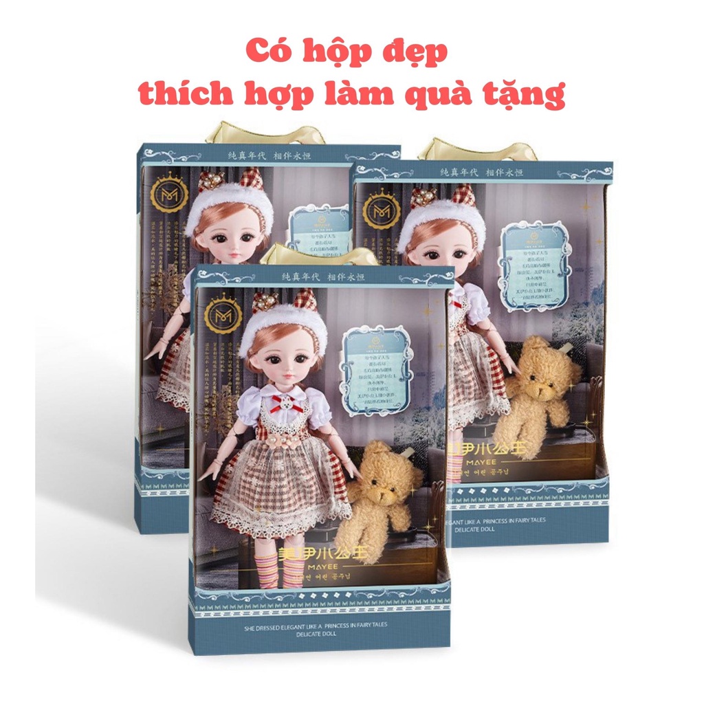 Búp bê barbie elsa kèm gấu bông 30cm cỡ lớn có khớp búp bê công chúa đồ chơi cho bé gái BOBIKIDS BE03