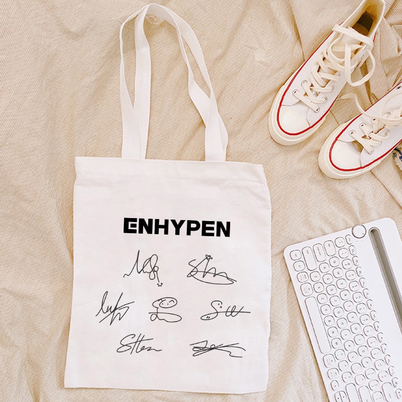Enhypen Totebag Canvas KPOP Túi xách đeo vai Túi mua sắm thông thường Túi tote bé gái