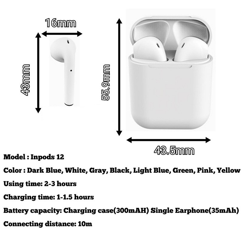 Inpods i12 Macaron TWS Wireless Earbuds Airpods Touch Control Earbuds Frosted Feel Bluetooth Earphone 5.0 Stereo Headset pk i7